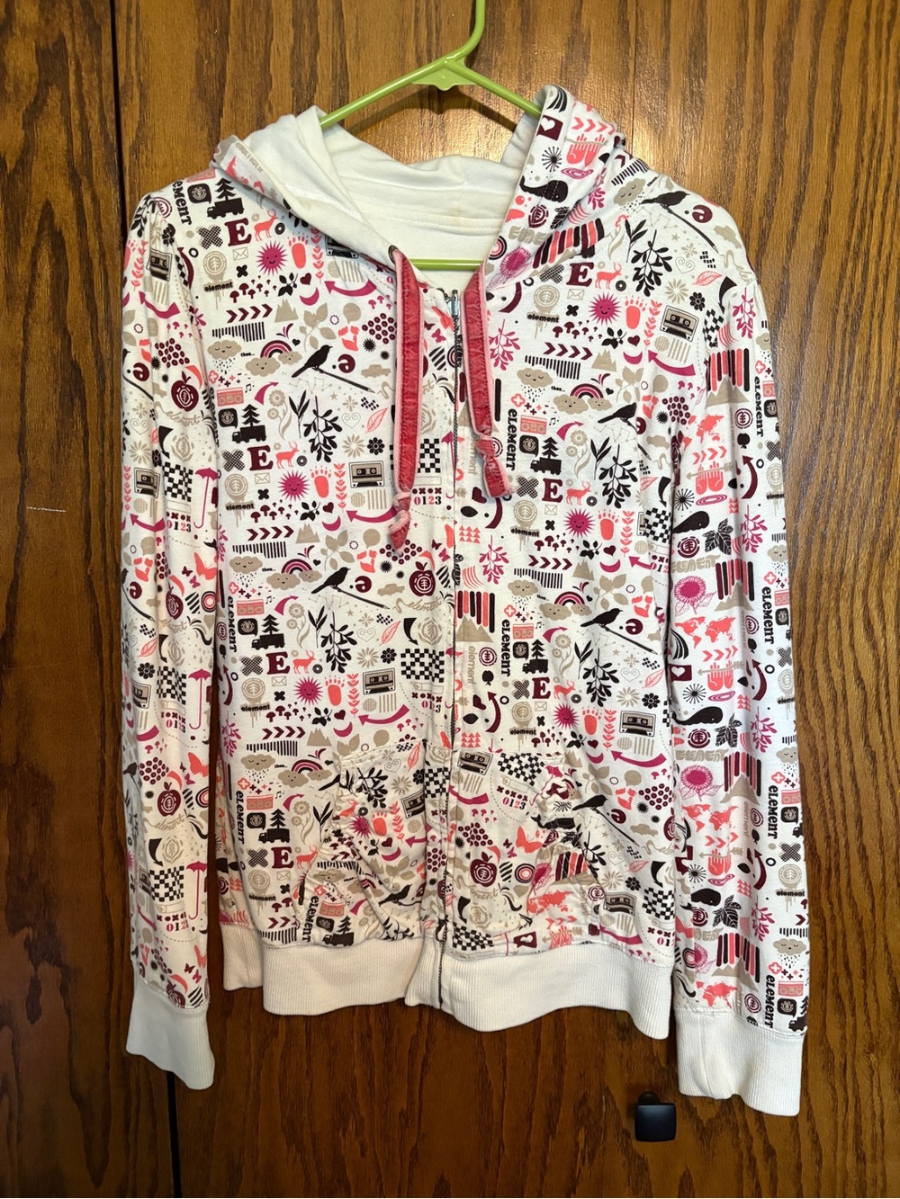 Element White Zip-Up Hoodie with Pink and Brown Graphic Print